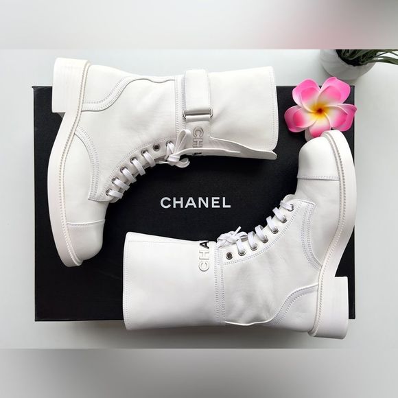 CHANEL Paradise Lace Up Buckle Boots Sz. 37 - Picture 4 of 15